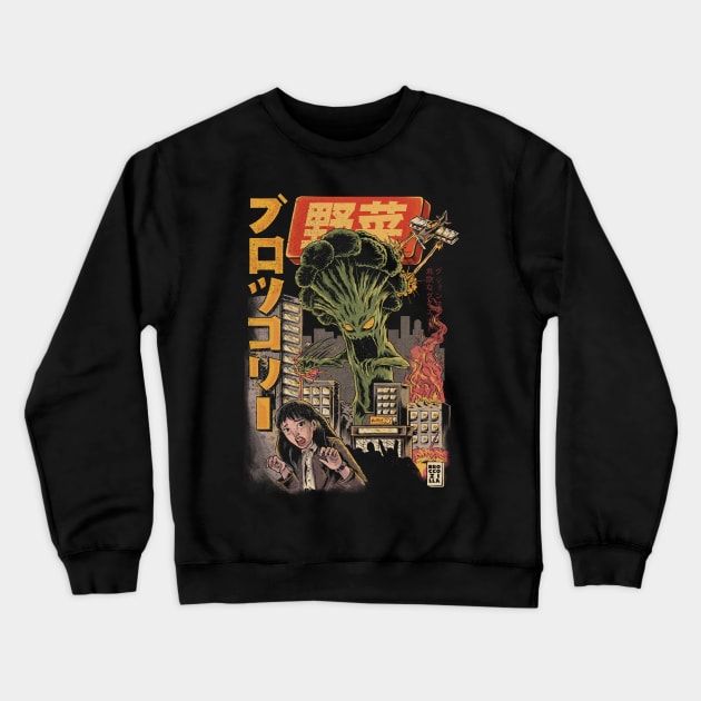 The Broccozilla Black - Broccoli Attack Crewneck Sweatshirt by Ilustrata